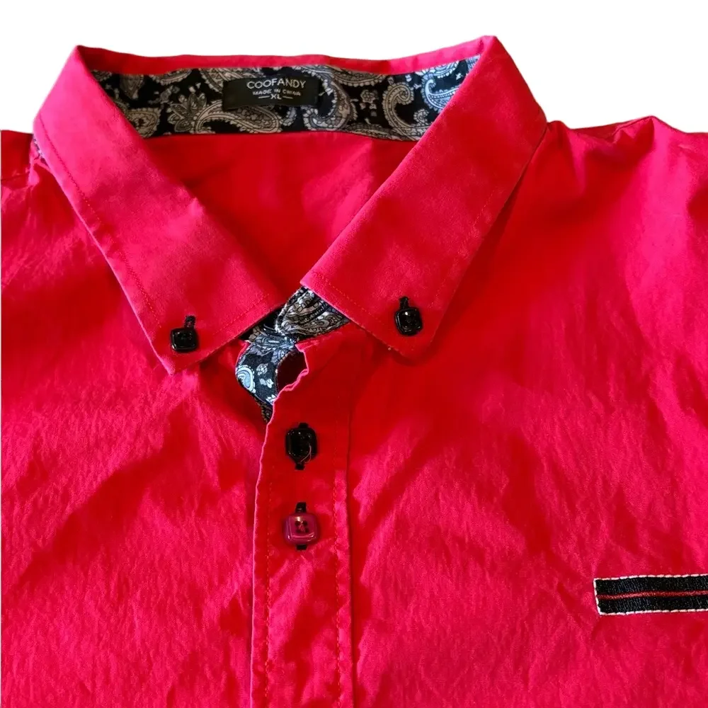 Coofandy Mens XL Red Long Sleeve Button Down Shirt